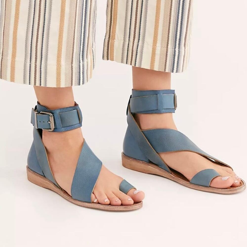 Free People Blue Leather Ankle-Strap Gladiator Sandals